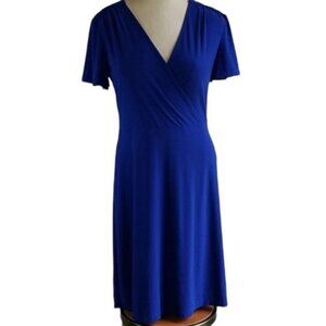 Ellen Tracy Dress Faux Wrap V Neck Navy A Line SHORT SLEEVE WOMEN'S WOMAN'S SMAL